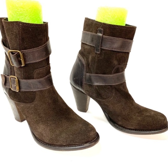 HUDSON LONDON Chocolate Suede Double Buckle Ankle Boots, 8 - Picture 1 of 6